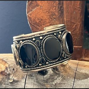 Mexico Sterling Silver Onyx Cuff Bracelet